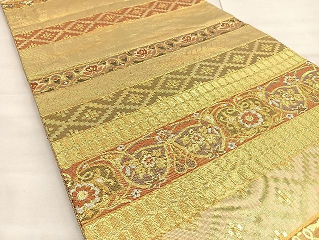 平和屋着物◎六通柄袋帯 流水花文 黒地 金銀糸 逸品 BAAJ5950ea