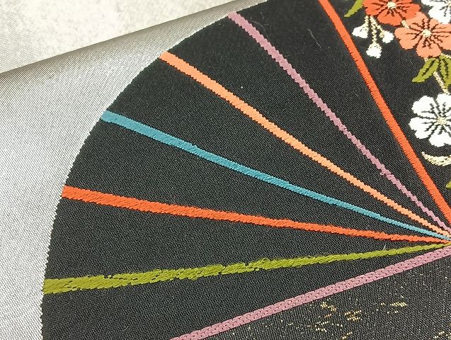 平和屋着物◎六通柄袋帯 唐織 春日譜末広文 黒地 金糸 引箔 逸品 BAAJ6010ea