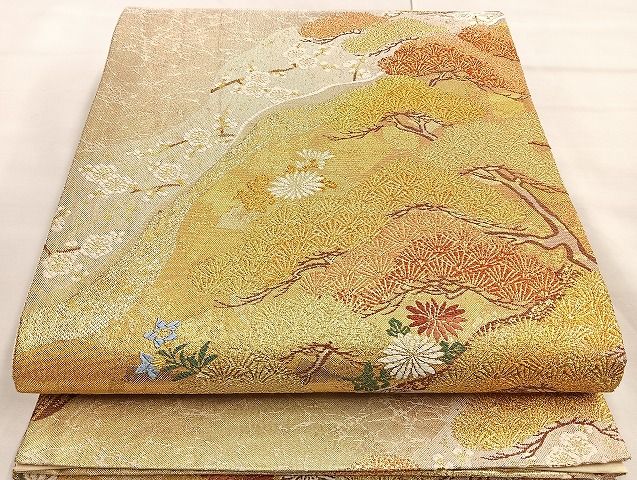平和屋着物■六通柄袋帯 唐織 道長楽聚松文 金銀糸 逸品 BAAJ6094ea