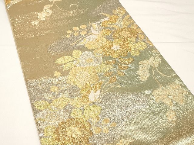 平和屋着物◎六通柄袋帯 草花文 金銀糸 正絹 逸品 AAAL5766Aex
