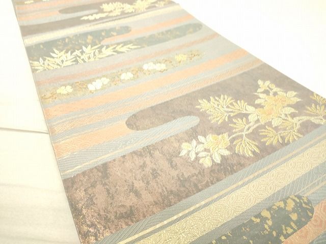 平和屋着物◎六通柄袋帯 霞取り花文 金糸 引箔 逸品 DAAI3605tw