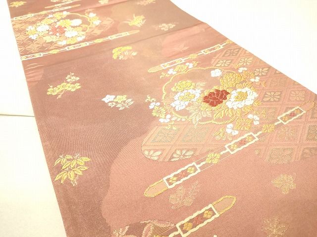 平和屋着物◎六通柄袋帯 道長吉祥花文 金糸 逸品 DAAI3657tw