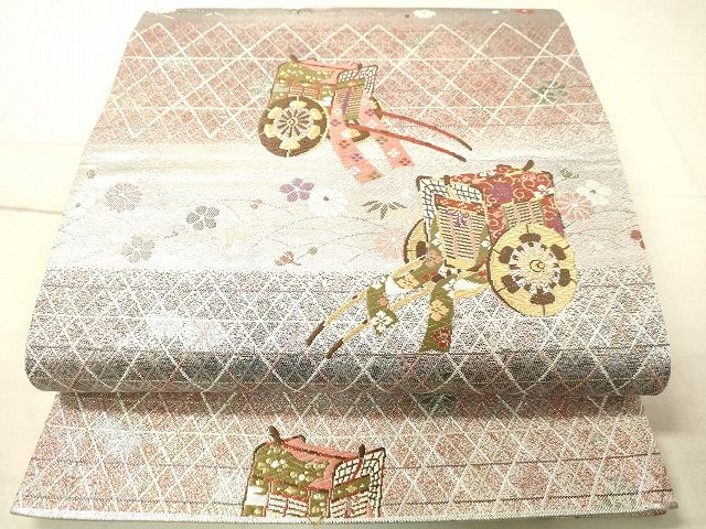 平和屋着物◎六通柄袋帯 御所車花文 金銀糸 逸品 DAAI3648tw