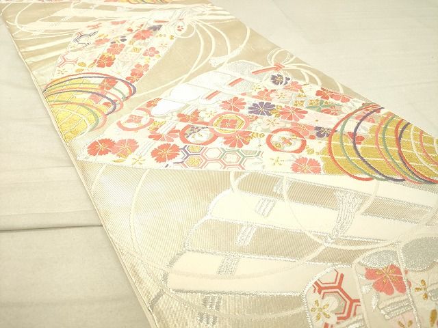 平和屋着物◎六通柄袋帯 唐織 檜扇花文 金銀糸 逸品 DAAI3671tw