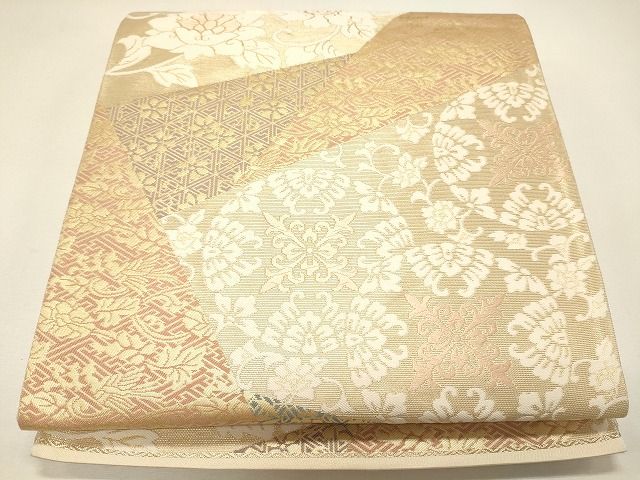 平和屋着物◎六通柄袋帯 色紙重ね花唐草文 金糸 逸品 CAAI0054oy
