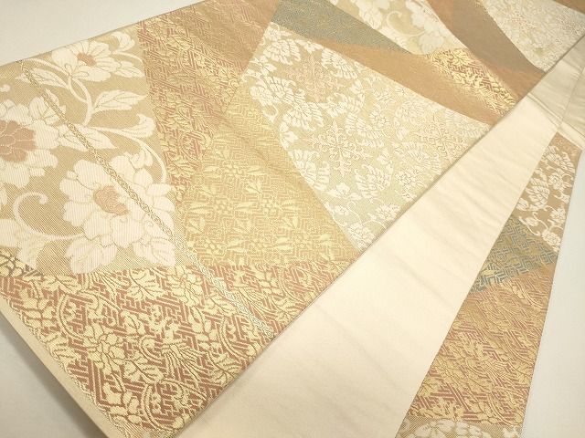 平和屋着物◎六通柄袋帯 色紙重ね花唐草文 金糸 逸品 CAAI0054oy