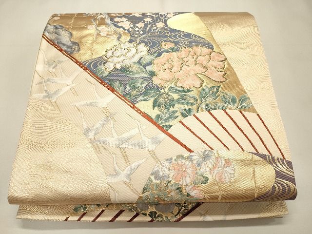 平和屋着物◎六通柄袋帯 琳派扇面花文 金糸 逸品 CAAI0085oy