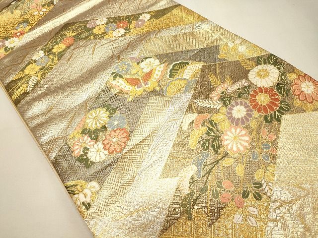 平和屋着物◎六通柄袋帯 花蝶文 金銀糸 逸品 CAAI0084oy