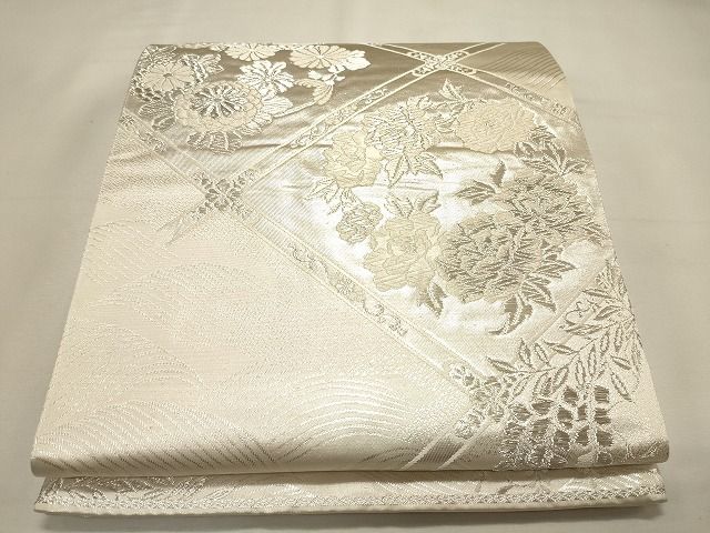 平和屋着物◎西陣 六通柄袋帯 天井草花文 銀糸 逸品 CAAI0115oy