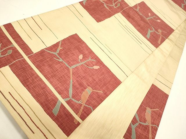 平和屋着物◎六通柄袋帯 休み鳥枝花文 逸品 CAAI0151oy