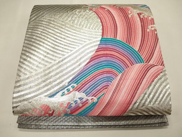 平和屋着物◎六通柄袋帯 立波文 銀糸 逸品 CAAI0175oy