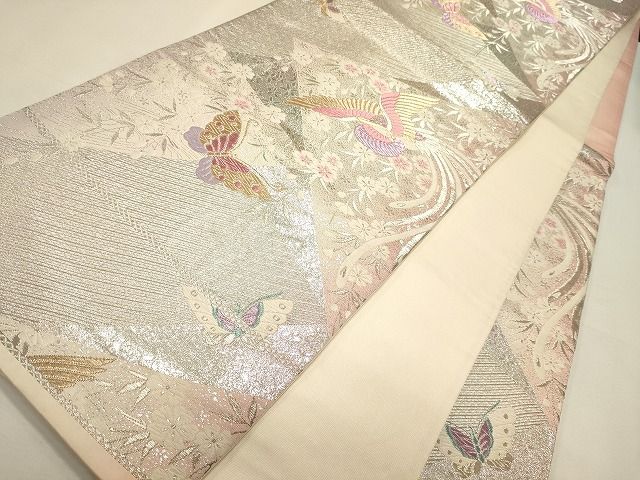 平和屋着物◎六通柄袋帯 鳳凰花蝶文 金銀糸 逸品 CAAI0185oy