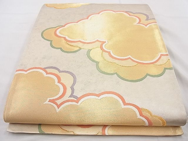 平和屋着物◎六通柄袋帯 唐織 雲重ね文 紅彩本銀三重箔 逸品 BAAJ9851cm