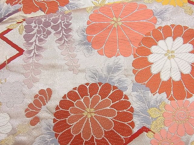 平和屋着物◎六通柄袋帯 唐織 松皮菱吉祥文 金糸 逸品 BAAJ9862cm