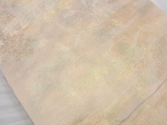 平和屋着物◎六通柄袋帯 風景花文 引箔 逸品 BAAJ9868cm