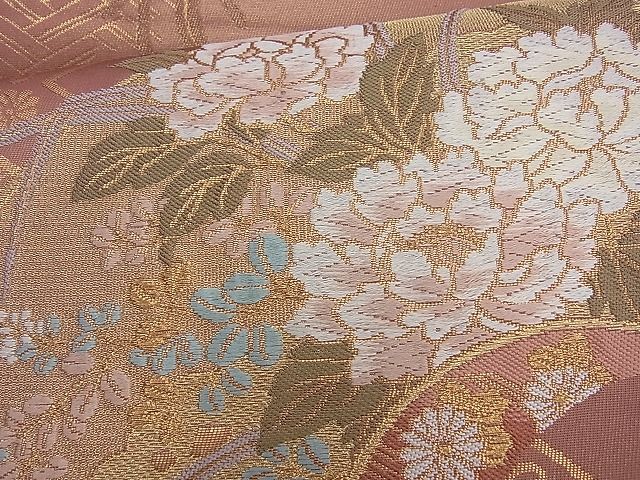 平和屋着物◎六通柄袋帯 唐織 地紙花文 金糸 逸品 BAAJ9870cm