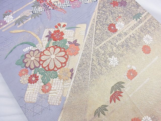 平和屋着物◎六通柄袋帯 唐織 江戸小袖 花筏文 金糸 逸品 BAAJ9888cm