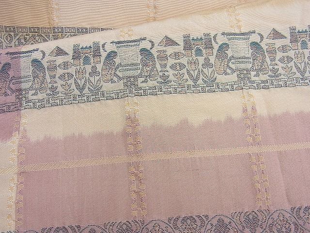 平和屋着物◎全通柄袋帯 横段人物花文 金糸 逸品 BAAJ9882cm