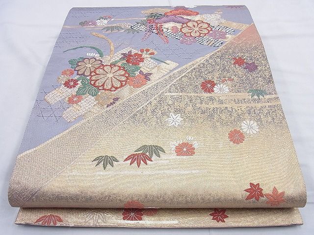 平和屋着物◎六通柄袋帯 唐織 江戸小袖 花筏文 金糸 逸品 BAAJ9888cm