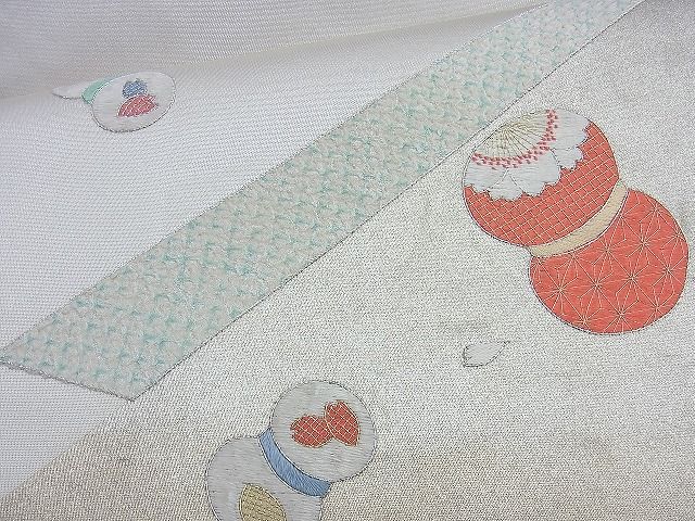 平和屋着物◎太鼓柄袋帯 刺繍 花丸文 金銀糸 逸品 BAAJ9883cm