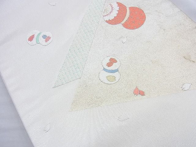 平和屋着物◎太鼓柄袋帯 刺繍 花丸文 金銀糸 逸品 BAAJ9883cm