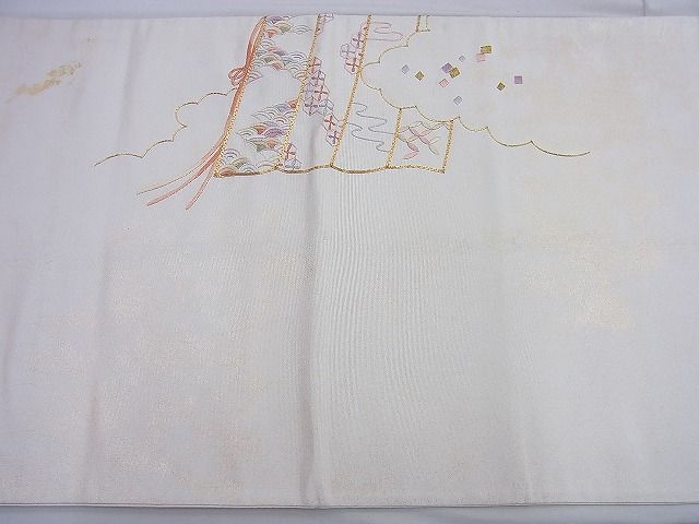 平和屋着物◎太鼓柄袋帯 几帳花文 金糸 逸品 BAAK6008cm