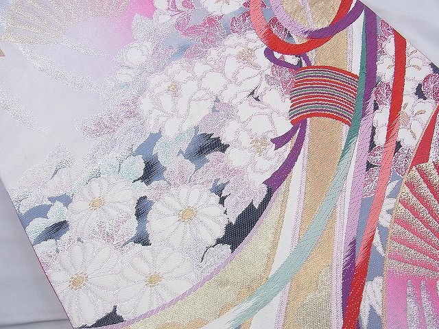 平和屋着物◎六通柄袋帯 唐織 束ね熨斗花文 金銀糸 逸品 BAAJ9892cm