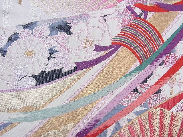 平和屋着物◎六通柄袋帯 唐織 束ね熨斗花文 金銀糸 逸品 BAAJ9892cm