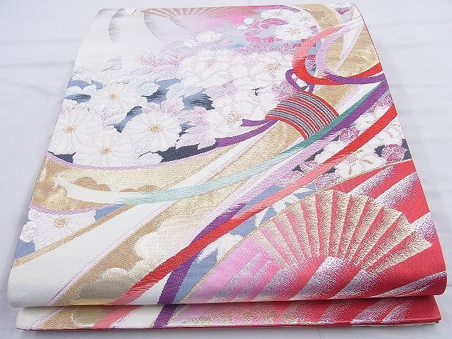 平和屋着物◎六通柄袋帯 唐織 束ね熨斗花文 金銀糸 逸品 BAAJ9892cm