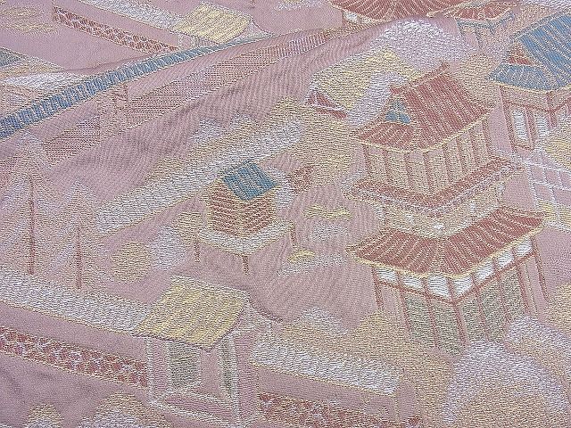 平和屋着物◎六通柄袋帯 風景文 金糸 逸品 BAAK6011cm
