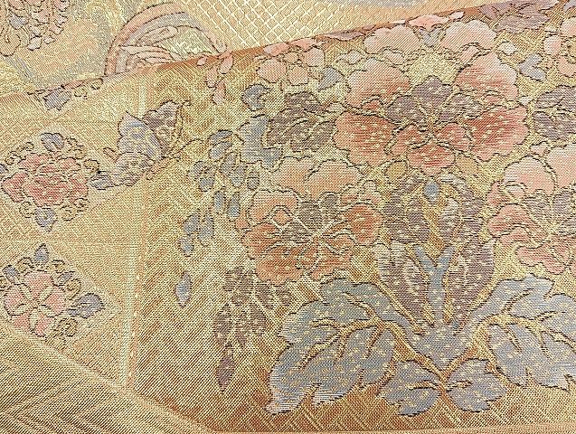 平和屋着物◎佐賀錦 六通柄袋帯 草花文 金糸 逸品 BAAK6048cm