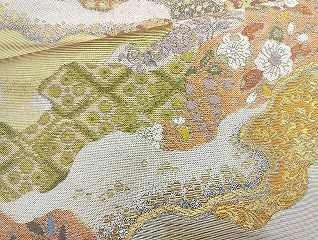 平和屋着物◎六通柄袋帯 唐織 道長花文 絵面箔 逸品 BAAK6060cm