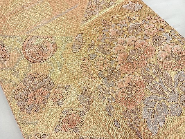 平和屋着物◎佐賀錦 六通柄袋帯 草花文 金糸 逸品 BAAK6048cm
