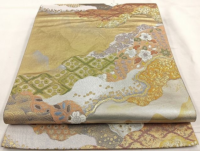 平和屋着物◎六通柄袋帯 唐織 道長花文 絵面箔 逸品 BAAK6060cm