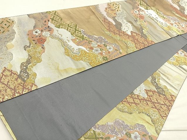平和屋着物◎六通柄袋帯 唐織 道長花文 絵面箔 逸品 BAAK6060cm