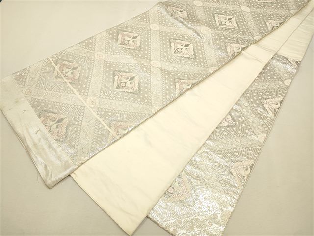平和屋着物◎西陣 六通柄袋帯 向かい鳥花文 銀糸 逸品 CAAH5639qe