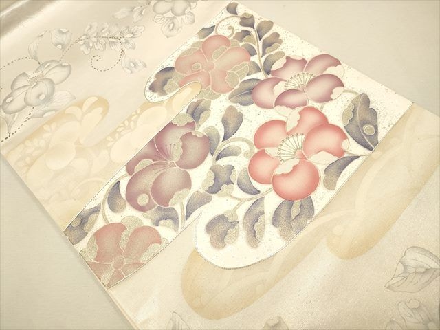 平和屋着物◎六通太鼓柄袋帯 駒刺繍 花唐草文 銀彩 逸品 CAAH5645qe