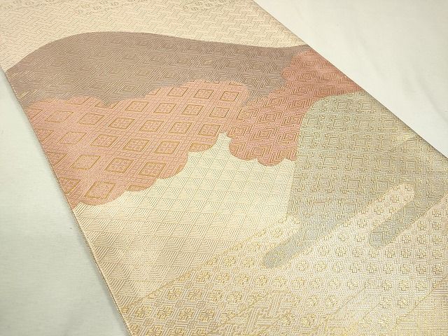 平和屋着物◎両面 六通柄袋帯 遠山吉祥文 金糸 逸品 CAAI1213ku