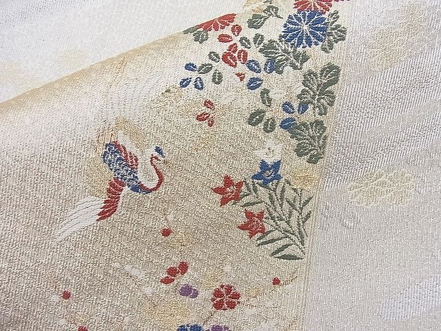 平和屋着物◎六通柄袋帯 唐織 飛鶴草花文 金糸 逸品 BAAK5168ns