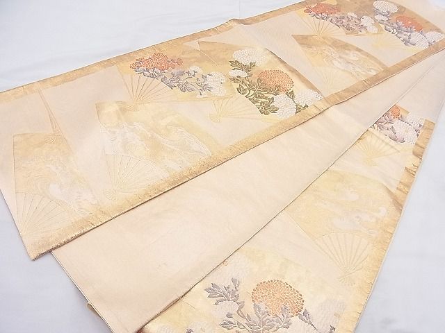 平和屋着物◎佐賀錦 六通柄袋帯 琳派扇面花文 金糸 逸品 BAAK5163ns