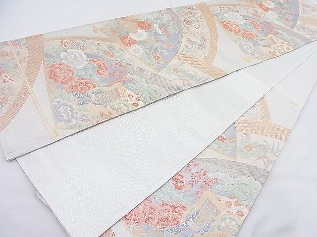 平和屋着物◎宝珠本佐賀錦 六通柄袋帯 扇面御所車花文 九百錦 金銀糸 逸品 BAAK5190ns