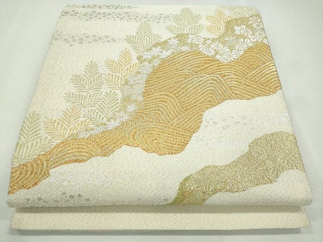 平和屋着物◎太鼓柄袋帯 流水草花文 金銀糸 逸品 CAAI1255ku