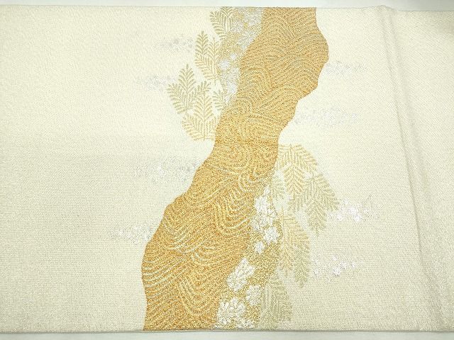 平和屋着物◎太鼓柄袋帯 流水草花文 金銀糸 逸品 CAAI1255ku