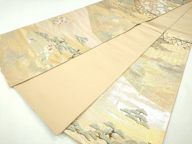 平和屋着物◎六通柄袋帯 流水鴛鴦草花文 金糸 逸品 CAAI1258ku