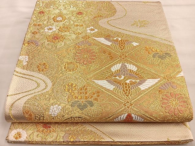 平和屋着物■六通柄袋帯 唐織 向い鶴菱天井花文 金糸 逸品 BAAK2419ea