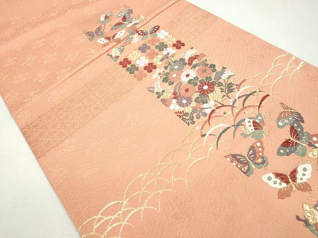 平和屋着物◎六通太鼓柄袋帯 能趣小花文様 金糸 逸品 CAAI1267ku