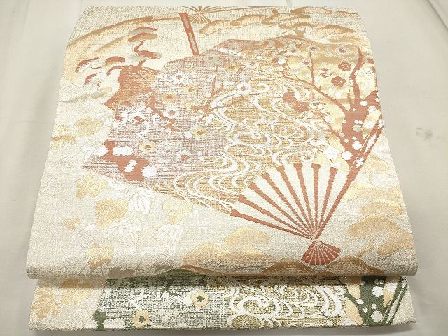 平和屋着物◎六通柄袋帯 扇面枝花文 金銀糸 逸品 CAAG5527ak