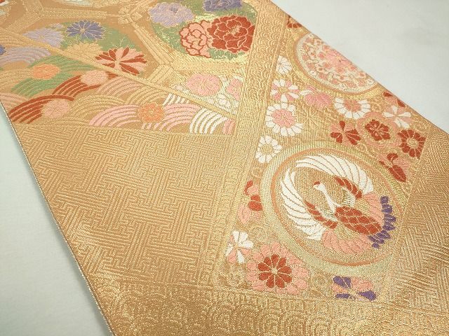 平和屋着物◎佐賀錦 六通柄袋帯 鳳凰草花丸文 金糸 逸品 CAAI1281ku