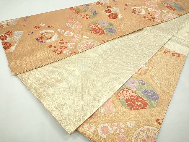 平和屋着物◎佐賀錦 六通柄袋帯 鳳凰草花丸文 金糸 逸品 CAAI1281ku
