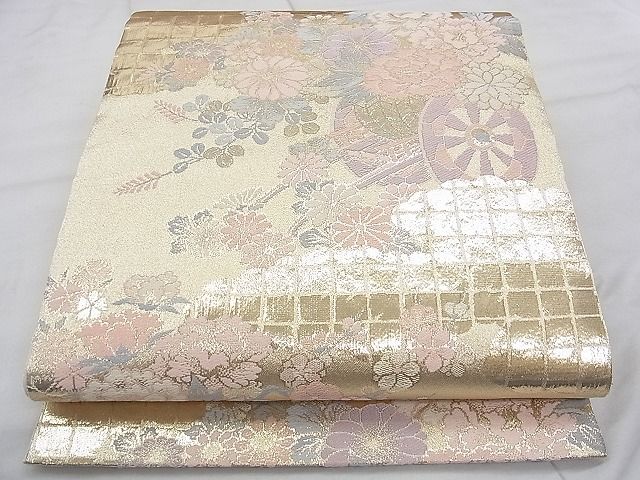 平和屋着物◎六通柄袋帯 唐織 花車 金糸 逸品 BAAK0203qt